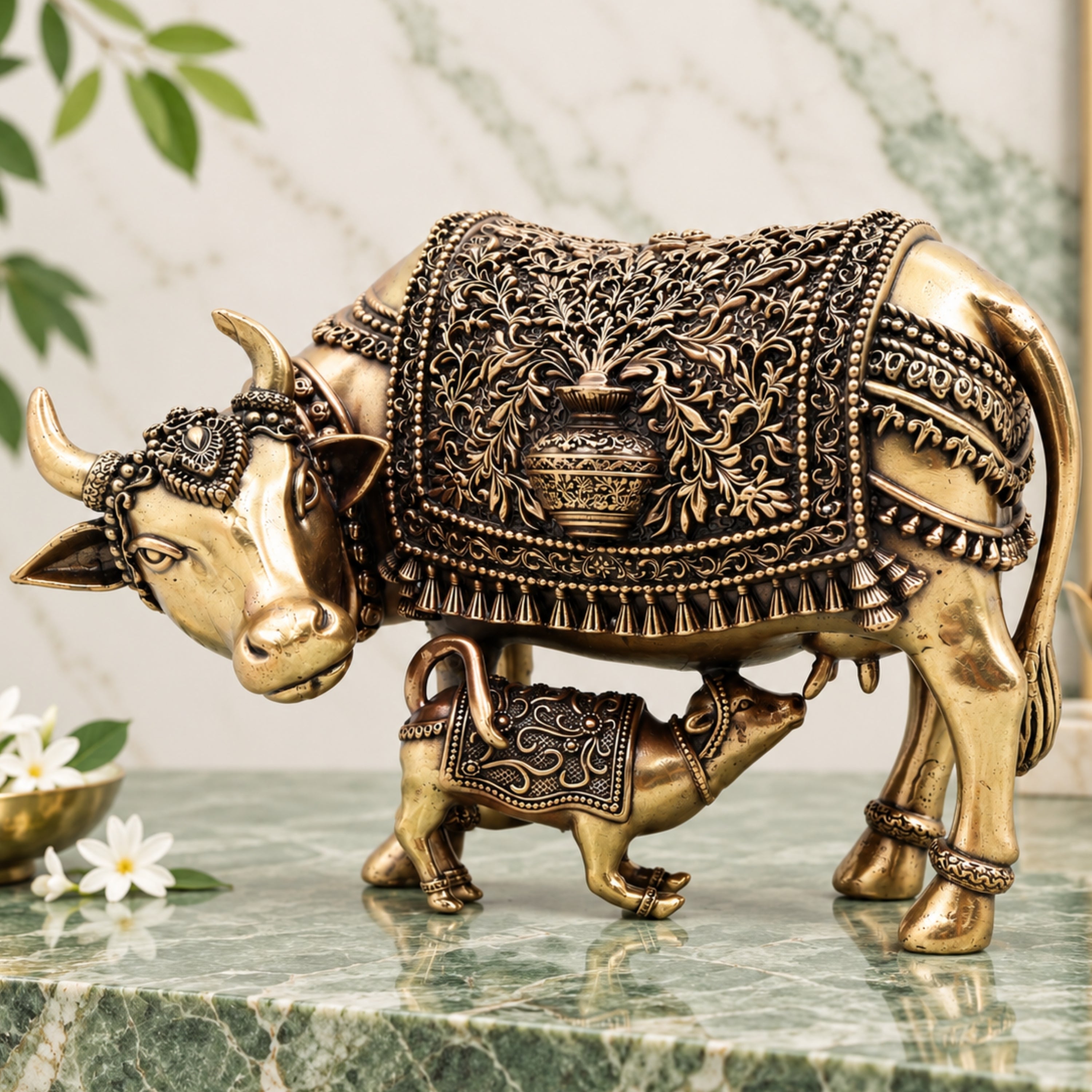 Brass Kamdhenu Cow Idol