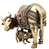 Brass Kamdhenu Cow Idol, Kamadhenu Gau Mata Murti, Handcrafted Statue for Pooja, Vastu & Gifting, Gold, 5 Inch, 1 Piece