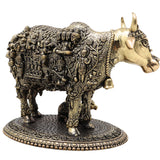 Brass Kamdhenu Cow Idol, Kamadhenu Statue, Gau Mata Murti, Sacred Cow Sculpture for Pooja, Vastu &amp; Home Decor, Gold, 4 Inch, 1 Piece
