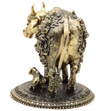 Brass Kamdhenu Cow Idol, Kamadhenu Statue, Gau Mata Murti, Sacred Cow Sculpture for Pooja, Vastu &amp; Home Decor, Gold, 4 Inch, 1 Piece