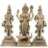 Brass Murugan Valli Devasena Idol, Kartikeya Subramanya Handcrafted Statue for Pooja, Home Decor & Gifting, Gold, 8.5 Inch, 1 Piece
