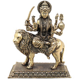 Brass Durga Idol Mahishasuramardini Murti, Handcrafted Chola Style Devi Statue for Pooja, Home Decor & Gifting, Gold, 5.5 Inch, 1 Piece
