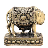 Brass Kamdhenu Cow Idol, Kamadhenu Brass Statue, Gau Mata Murti, Sacred Cow Sculpture for Pooja, Vastu &amp; Home Decor, Gold, 4.5 Inch, 1 Piece