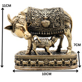 Brass Kamdhenu Cow Idol, Kamadhenu Brass Statue, Gau Mata Murti, Sacred Cow Sculpture for Pooja, Vastu &amp; Home Decor, Gold, 4.5 Inch, 1 Piece
