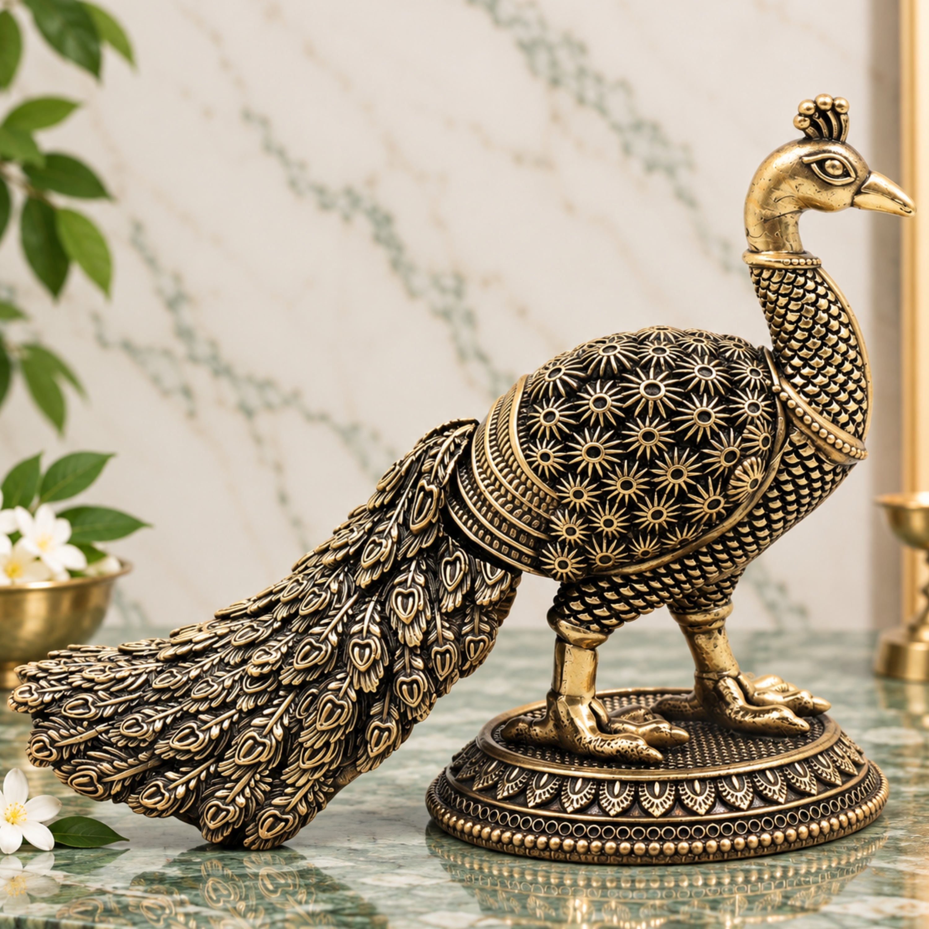 Brass Peacock Idol