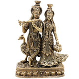 Brass Radha Krishna Idol, Handcrafted Radha Madhav Murti for Pooja, Home Decor & Gifting, Gold, 6.5 Inch, 1 Piece
