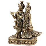 Brass Radha Krishna Idol, Handcrafted Radha Madhav Murti for Pooja, Home Decor & Gifting, Gold, 6.5 Inch, 1 Piece