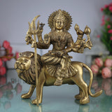 Brass Durga Devi Idol – Mahishasura Mardini | Simhavahini Adi Shakti Murti | Peetal Shakti Statue for Pooja, Home Temple & Decor