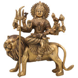 Brass Durga Devi Idol – Mahishasura Mardini | Simhavahini Adi Shakti Murti | Peetal Shakti Statue for Pooja, Home Temple & Decor,Gold, 10 Inch, 1 Piece