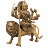 Brass Durga Devi Idol – Mahishasura Mardini | Simhavahini Adi Shakti Murti | Peetal Shakti Statue for Pooja, Home Temple & Decor,Gold, 10 Inch, 1 Piece