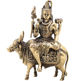 Brass Shiva Nandi Idol, Handcrafted Mahadev Statue for Pooja, Home Decor & Gifting, Traditional, Gold, 6.5 Inch, 1 Piece