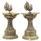 Brass Peacock Lamp Idol, Mayura Deepam, Handcrafted Pooja Diya for Home Temple & Gifting, Gold, 9 Inch, 1 Piece