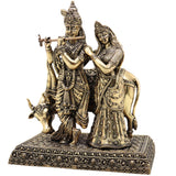 Brass Radha Krishna Idol, Handcrafted Murti for Pooja, Home Decor & Gifting, Gold, 6 Inch, 1 Piece