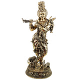 Brass Krishna Idol, Lord Krishna Murti, Handcrafted Statue for Pooja, Home Decor & Gifting, Gold, 25 Inch, 1 Piece