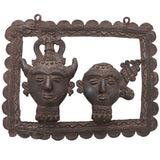 Brass Tribal Head Pair Wall Hanging, Bastar Dhokra Art, 11.5 Inch