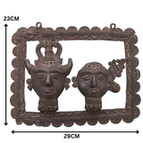 Brass Tribal Head Pair Wall Hanging, Bastar Dhokra Art, 11.5 Inch