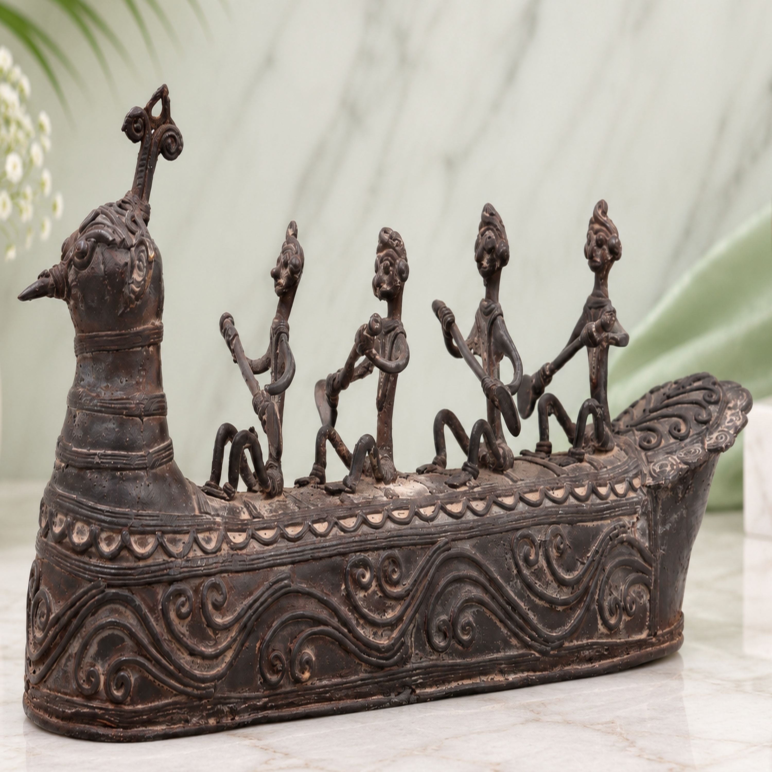  Tribal art Mayurpankhi Boat Sculpture
