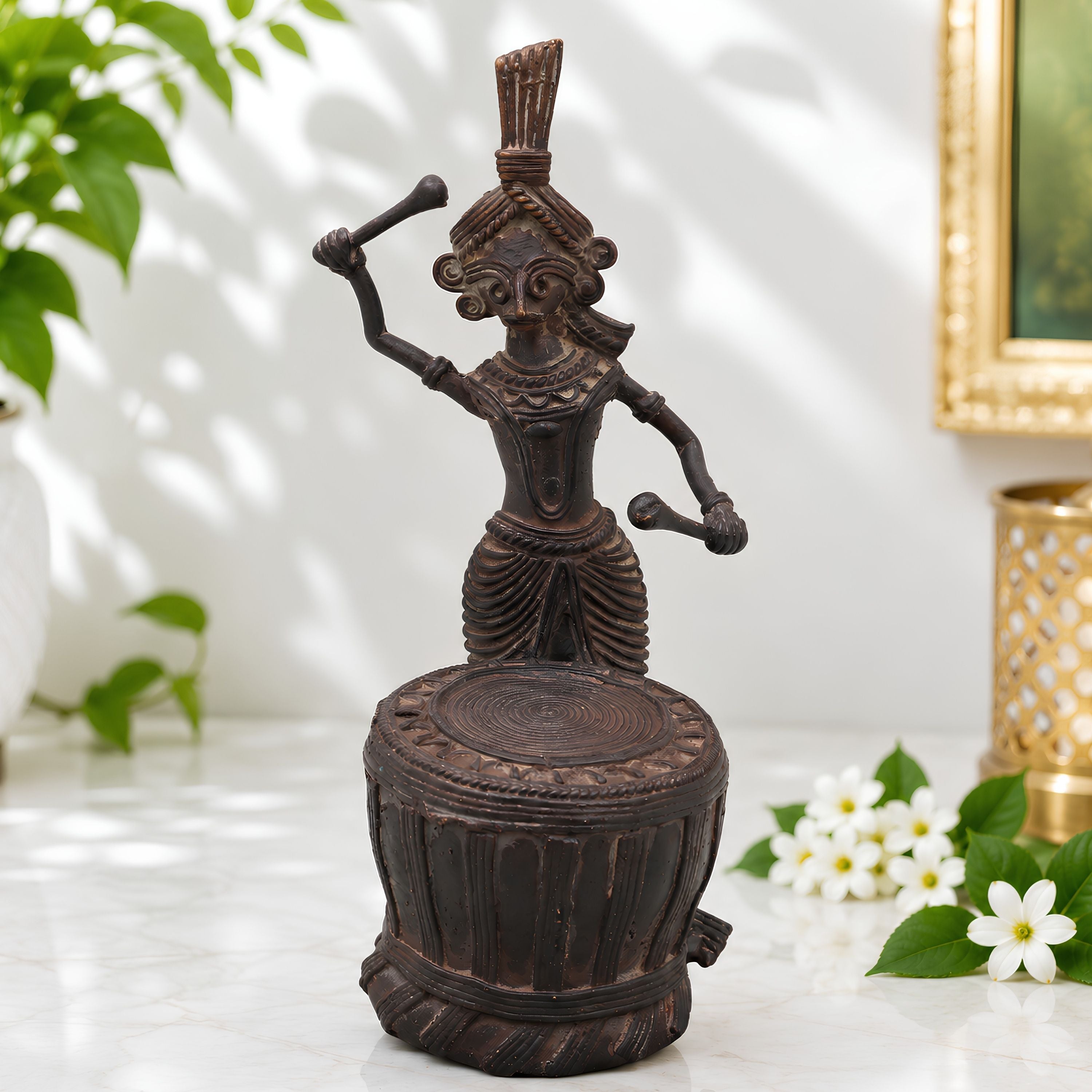 Tribal art Man with Drum Sculpture