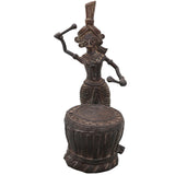 Brass Dhokra Man with Drum Sculpture, Bastar Tribal Art, 7 Inch