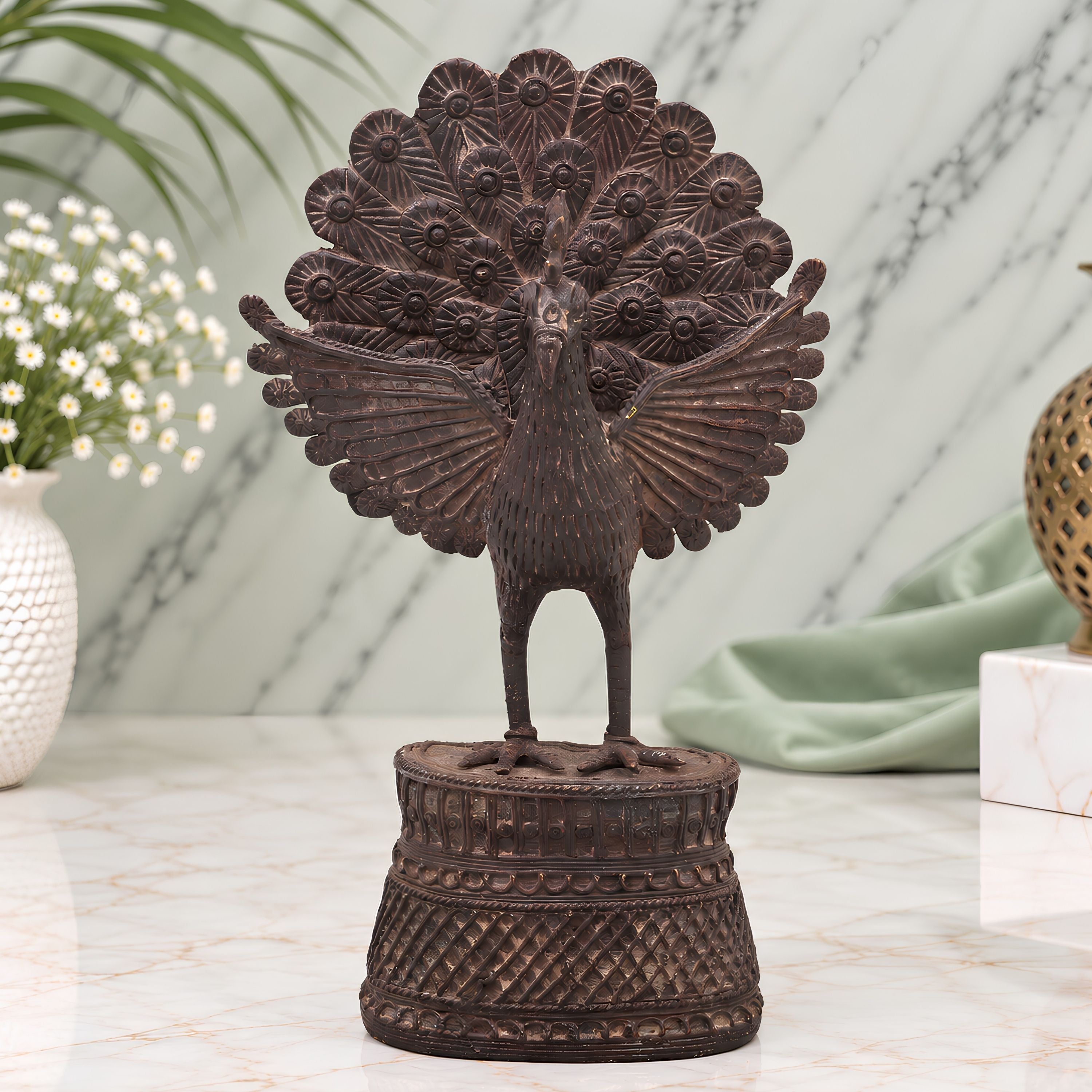 Tribal art Vintage Peacock Sculpture