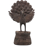 Brass Vintage Peacock Sculpture, Large, Bastar Dhokra Art, 10 Inch