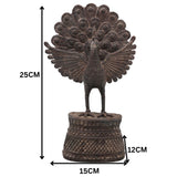 Brass Vintage Peacock Sculpture, Large, Bastar Dhokra Art, 10 Inch