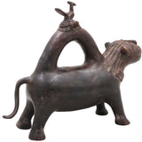 Brass Lion Shaped Kamandal Sculpture, Bastar Dhokra Art, 8.5 Inch