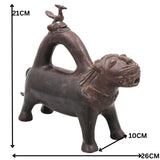 Brass Lion Shaped Kamandal Sculpture, Bastar Dhokra Art, 8.5 Inch
