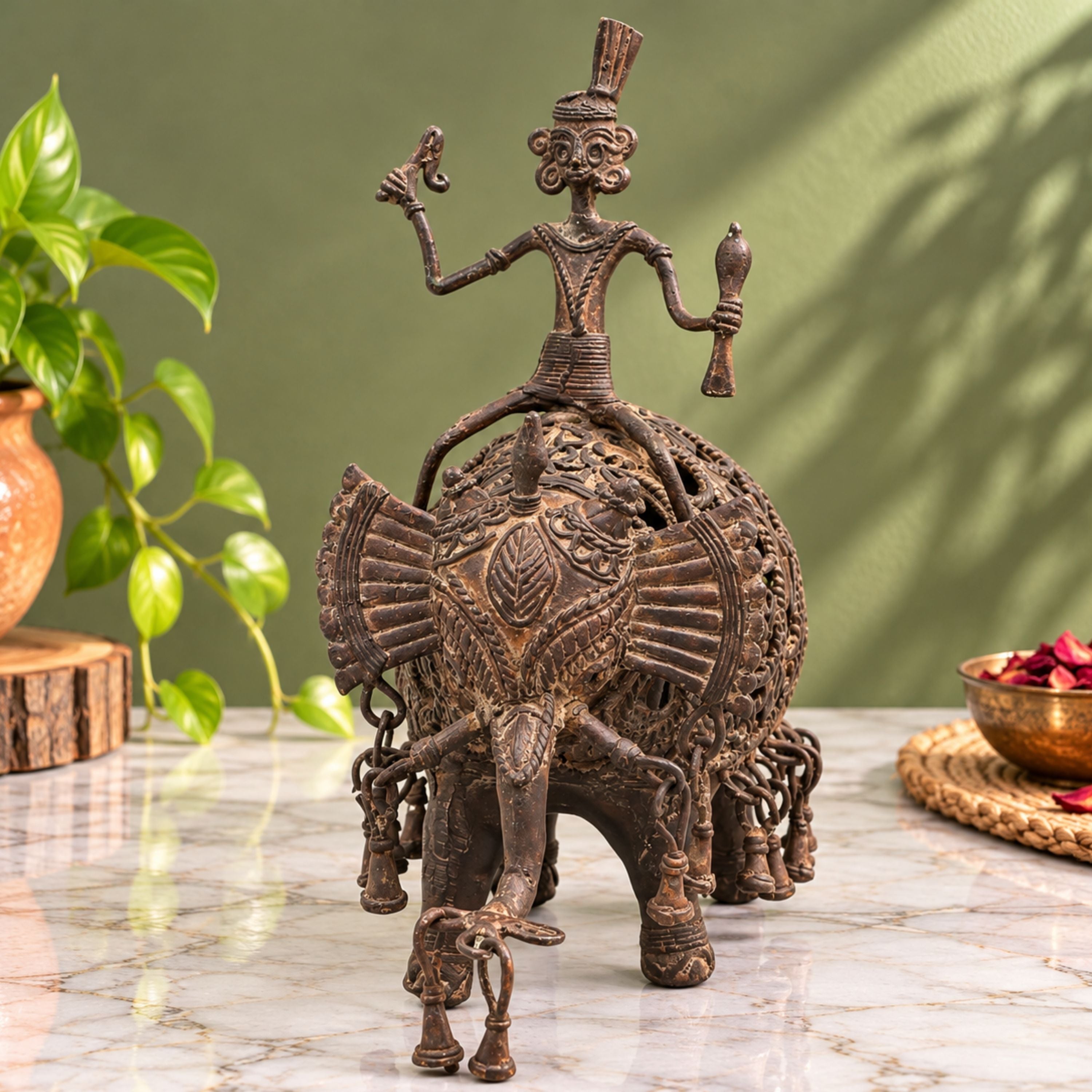 Tribal art Elephant with rider Sculpture
