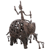 Brass Dhokra Elephant Rider Sculpture, Bastar Tribal Art, 10 Inch