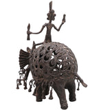 Brass Dhokra Elephant Rider Sculpture, Bastar Tribal Art, 10 Inch