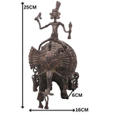 Brass Dhokra Elephant Rider Sculpture, Bastar Tribal Art, 10 Inch