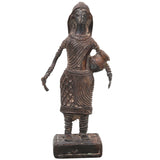 Brass Dhokra Lady Figurine, Bastar Tribal Art, 9 Inch