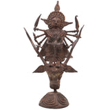 Brass Dhokra Durga Idol, Bastar Tribal Art Style, 9 Inch