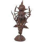 Brass Dhokra Durga Idol, Bastar Tribal Art Style, 9 Inch