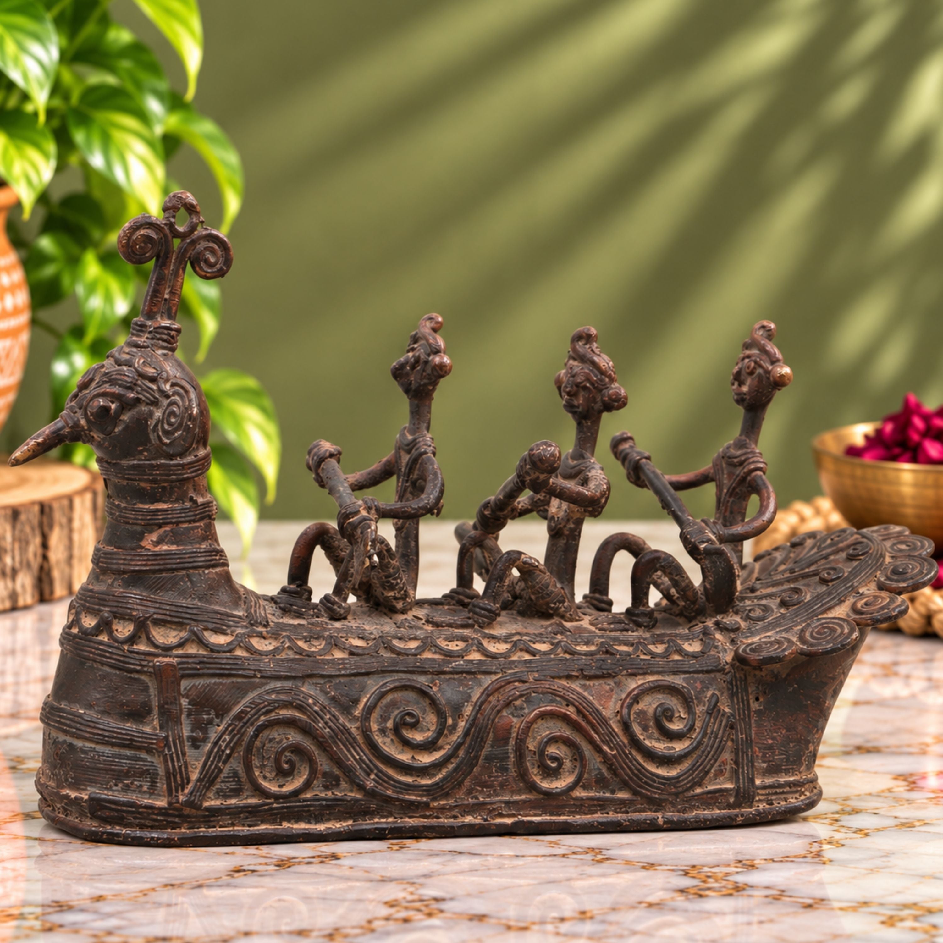  Boat with Tribal people Sculpture