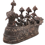 Brass Boat Sculpture with Tribal People, Bastar Art, 4.5 Inch