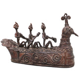 Brass Boat Sculpture with Tribal People, Bastar Art, 4.5 Inch