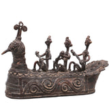 Brass Boat Sculpture with Tribal People, Bastar Art, 4.5 Inch