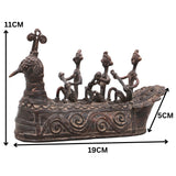 Brass Boat Sculpture with Tribal People, Bastar Art, 4.5 Inch