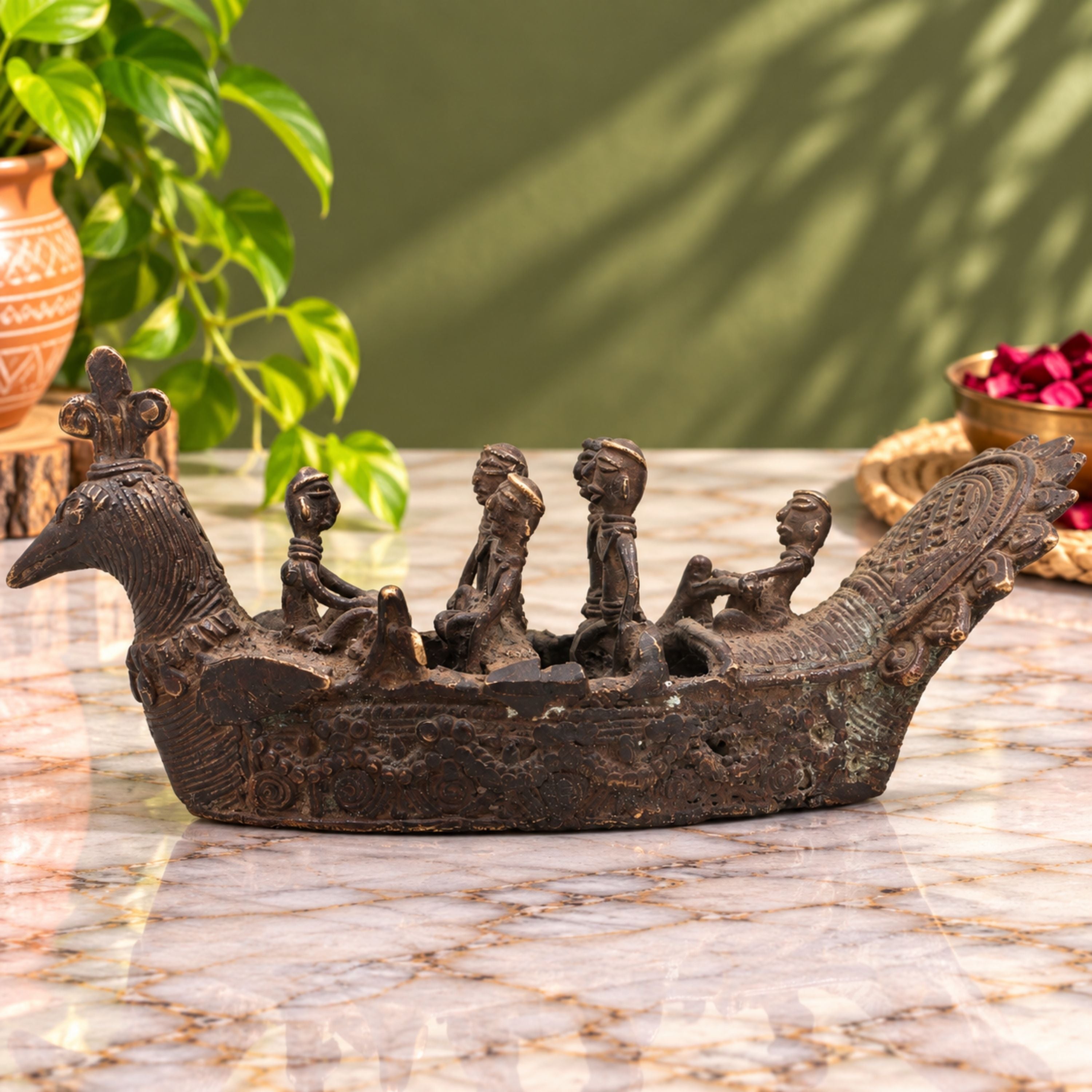 Boat with Tribal people Sculpture