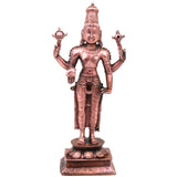 Copper Vishnu Idol, Handcrafted Narayana Murti for Pooja, Home Decor & Gifting, Traditional Hindu Statue, Brown, 8 Inch, 1 Piece