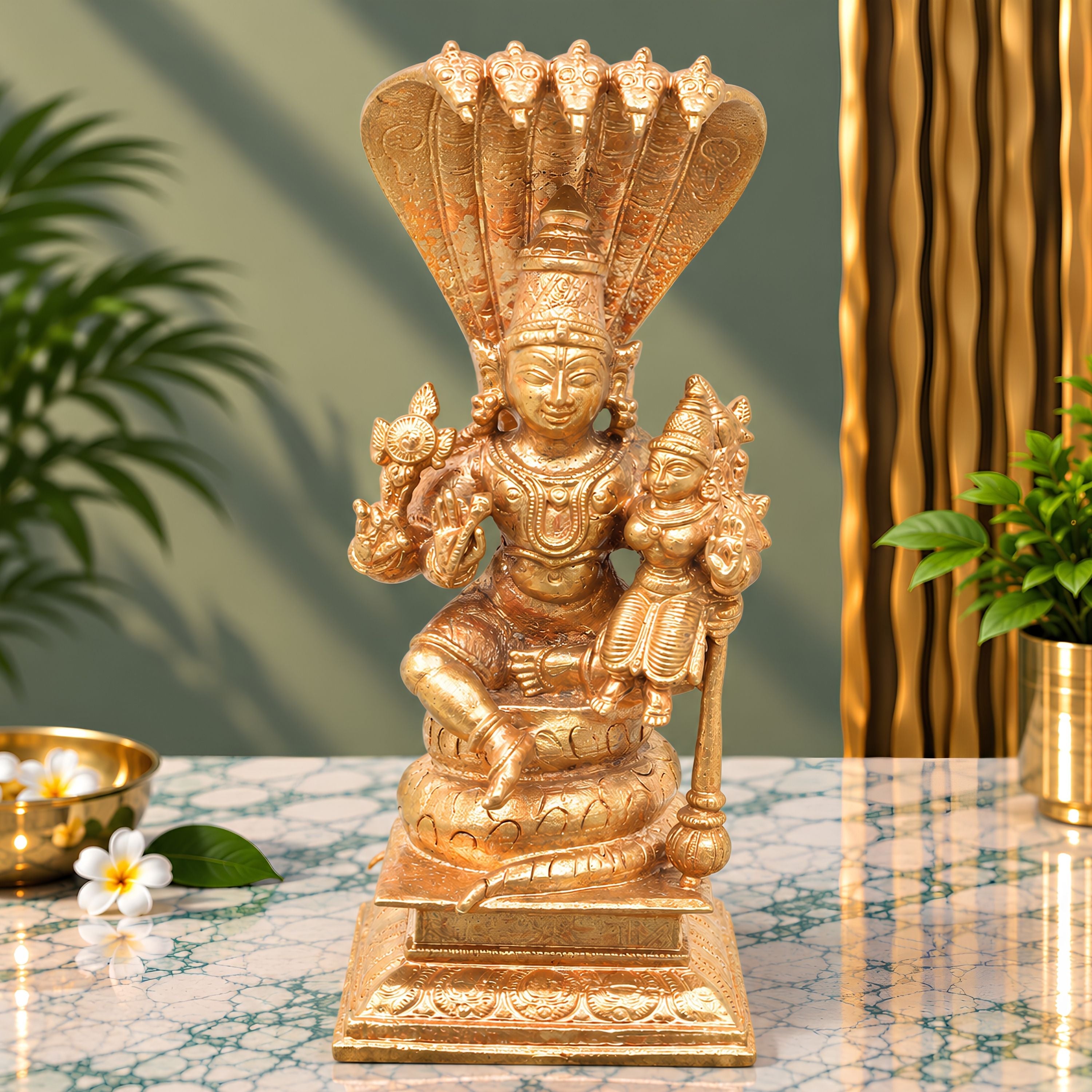 Bronze Vishnu Lakshmi Sheshnag Idol