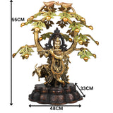 Brass Krishna Gopal Idol with Cow & Tree, Handcrafted Krishna Murti for Pooja, Home Decor & Gifting, Gold, 21.5 Inch, 1 Piece