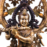 Brass Krishna Gopal Idol with Cow & Tree, Handcrafted Krishna Murti for Pooja, Home Decor & Gifting, Gold, 21.5 Inch, 1 Piece