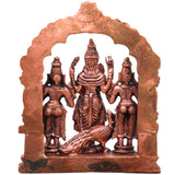 Bhunes Copper Murugan with Valli Devsena Idol, 4.5 Inch