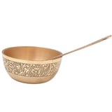 Bronze Bowl with Spoon Set, Traditional Pooja Katori for Prasad, Naivedyam, Home Temple Decor & Spiritual Gifting, Gold, 1.5 Inch, 1 Piece
