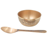 Bronze Bowl with Spoon Set, Traditional Pooja Katori for Prasad, Naivedyam, Home Temple Decor & Spiritual Gifting, Gold, 1.5 Inch, 1 Piece