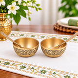 Handcrafted Bronze Bowl with Spoon Set of Two, Kansa Katori for Pooja, Prasad, Home Decor & Gifting, Gold, 1.5 Inch, 2 Piece