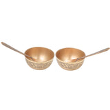 Handcrafted Bronze Bowl with Spoon Set of Two, Kansa Katori for Pooja, Prasad, Home Decor & Gifting, Gold, 1.5 Inch, 2 Piece